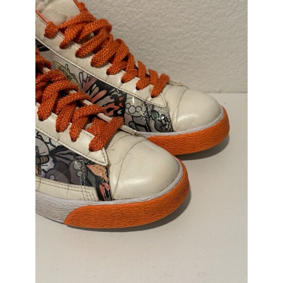 NIKE Womens Blazer High Size 7 White Orange 2009 Art Design Pattern 317808-115 - Picture 5 of 15